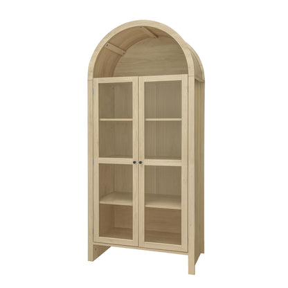 Tall Arched Kitchen Pantry, Modern Farmhouse Wood Kitchen Storage Cabinets, Arched Storage Display Cabinet With Adjustable Shelves, Versatile Cupboard For Kitchen, Dining Room - Natural