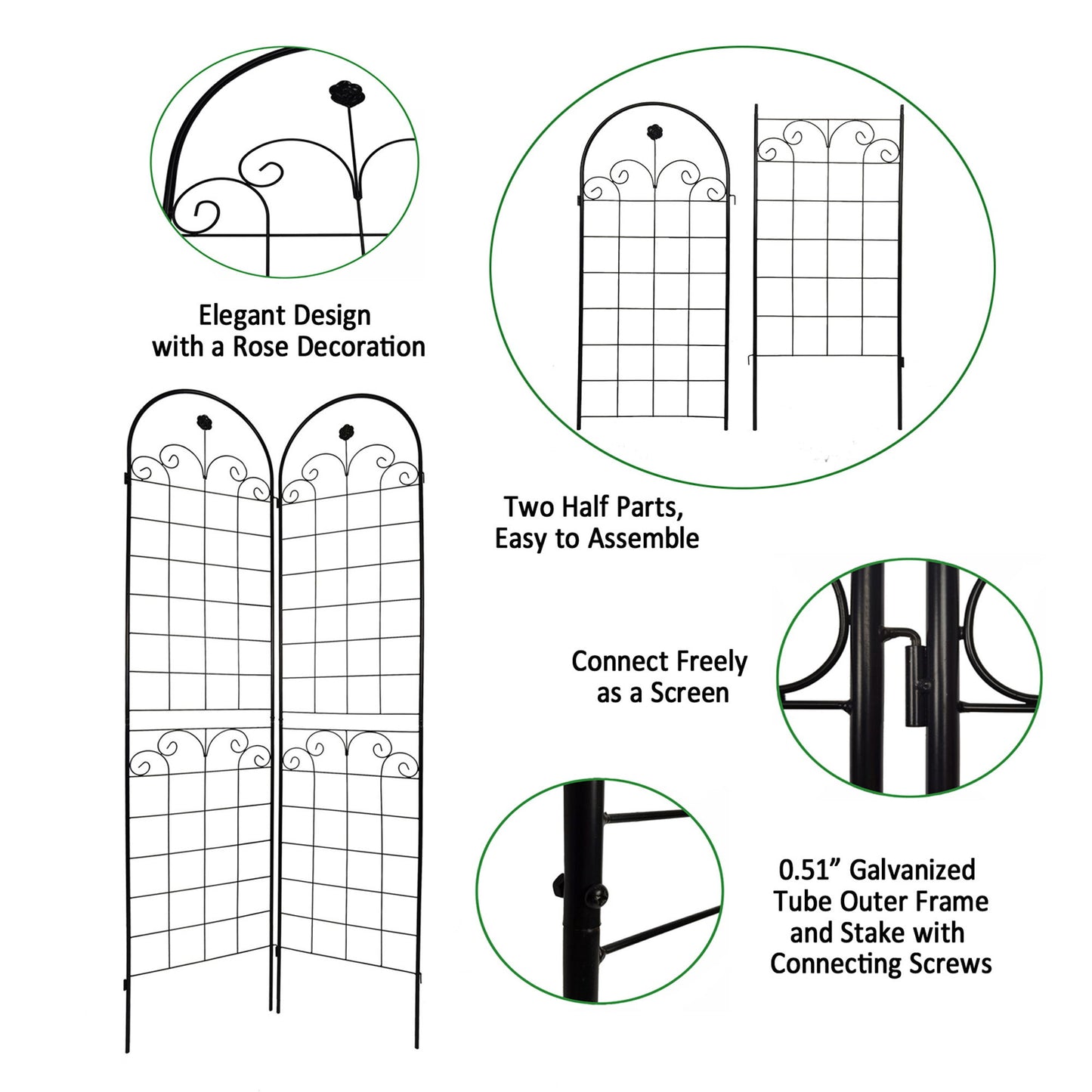 4 Pack Metal Garden Trellis For Climbing Plants Outdoor Rustproof Plant Support Rose Trellis Netting Trellis - Black