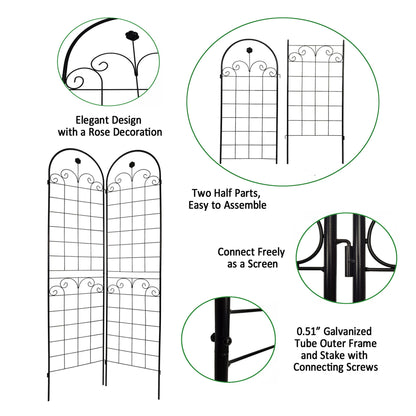 4 Pack Metal Garden Trellis For Climbing Plants Outdoor Rustproof Plant Support Rose Trellis Netting Trellis - Black