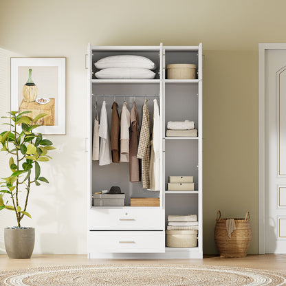 Modern 3 Door Mirror Wardrobe With 2 Drawers And Top Cabinet - White