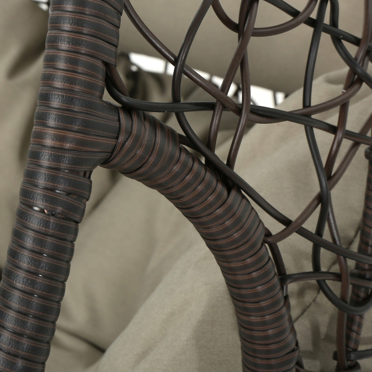 Kylie - Hanging Basket Chair Brown Cozy Rattan Design With Water Resistant Cushions - Khaki / Brown