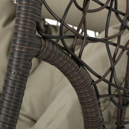 Kylie - Hanging Basket Chair Brown Cozy Rattan Design With Water Resistant Cushions - Khaki / Brown