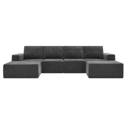 Modular U Shaped Sectional With Ottomans, Luxury Cloud Floor Couch With Deep Seat Fully Compressed Upholstered Sofa - Dark Gray