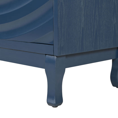 Elegant Sideboard With Sophisticated Wavy Pattern Doors And Arched Groove Design, Adjustable 4 Door Layout - Navy Blue