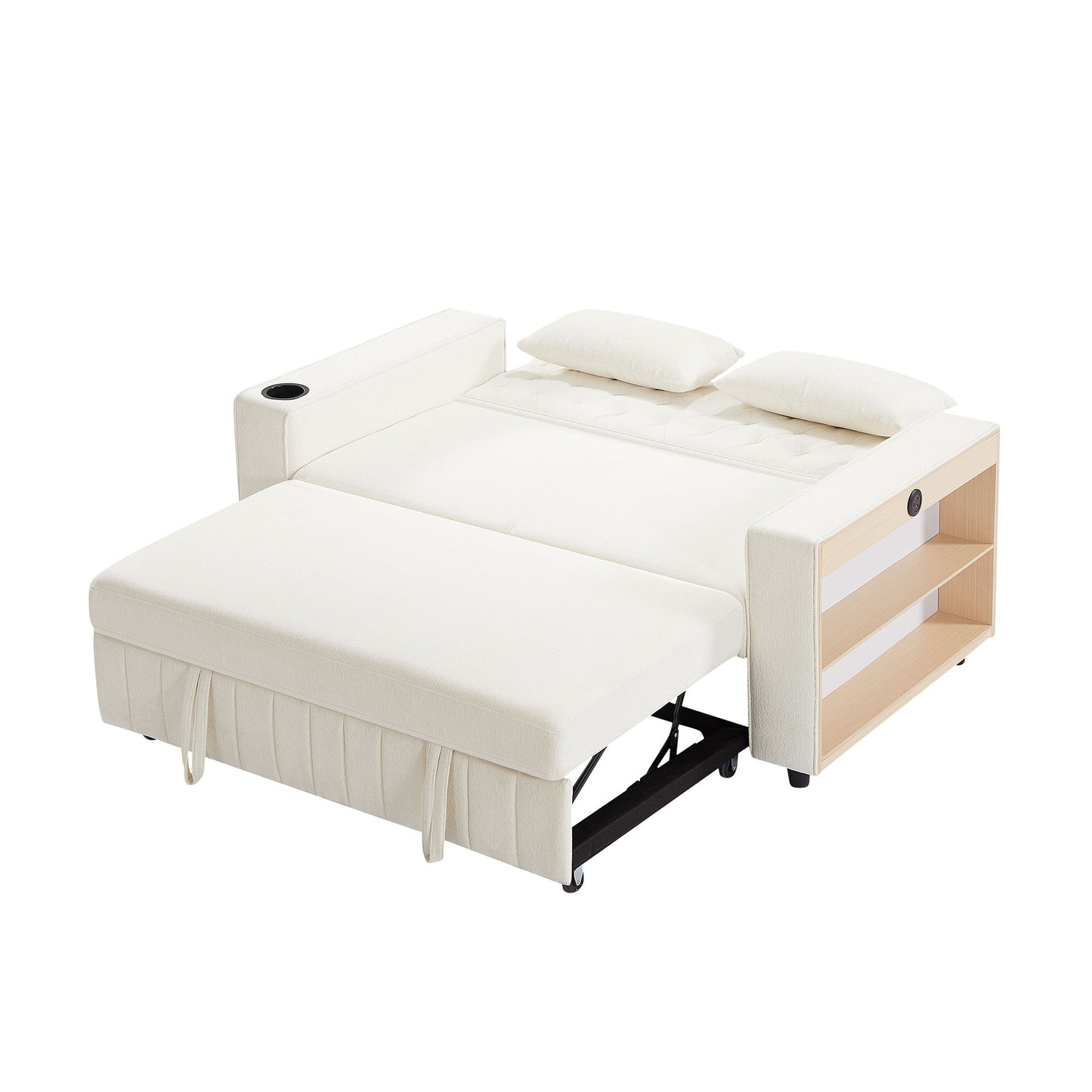 Pull Out Sofa Bed Convertible Couch Loveseat Sofa Modern Sleeper Sofa With Adjustable Backrest For Living Room - Beige