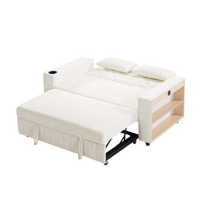 Pull Out Sofa Bed Convertible Couch Loveseat Sofa Modern Sleeper Sofa With Adjustable Backrest For Living Room - Beige