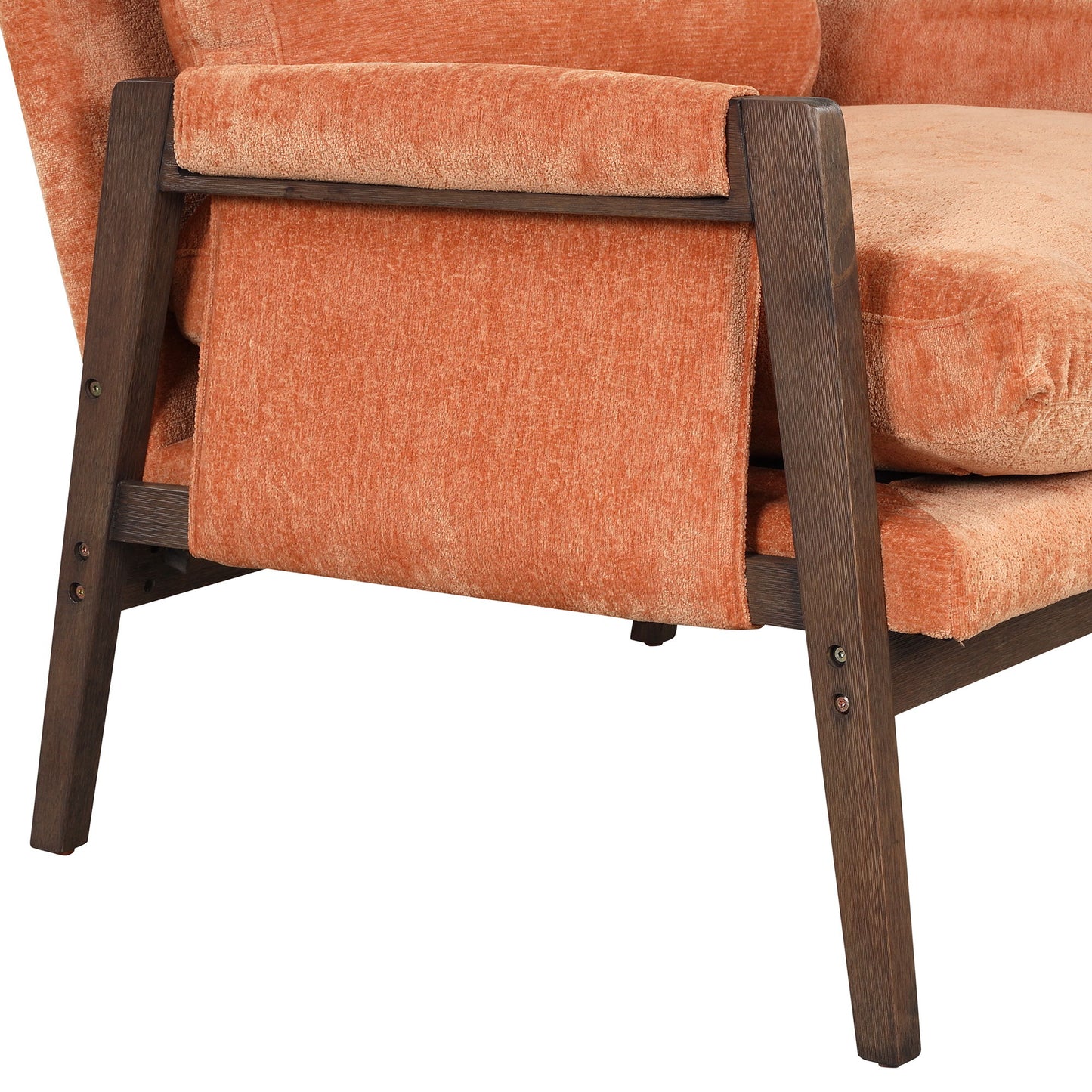 Mid-Century Modern Velvet Accent Chair, Leisure Chair With Solid Wood And Thick Seat Cushion For Living Room, Bedroom, Studio - Orange