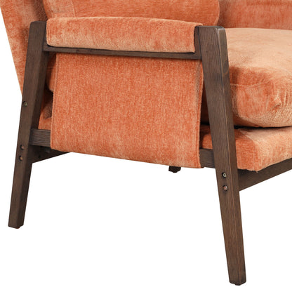 Mid-Century Modern Velvet Accent Chair, Leisure Chair With Solid Wood And Thick Seat Cushion For Living Room, Bedroom, Studio - Orange
