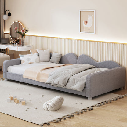 Twin Size Upholstered Daybed, Sherpa Fabric Sofabed With Cloud-Shaped Backrest, No Box - Spring Needed - Gray