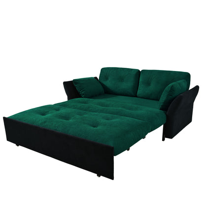Modern Convertible Sleeper Sofa Bed With Pull Out Queen Design, Side Storage & Thick Cushions Chenille Loveseat For Living Room Or Bedroom 3 In 1 Function - Green