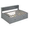 Full Size Daybed With 2 Bedside Cabinets, Upper Shelves And 4 Drawers - Gray