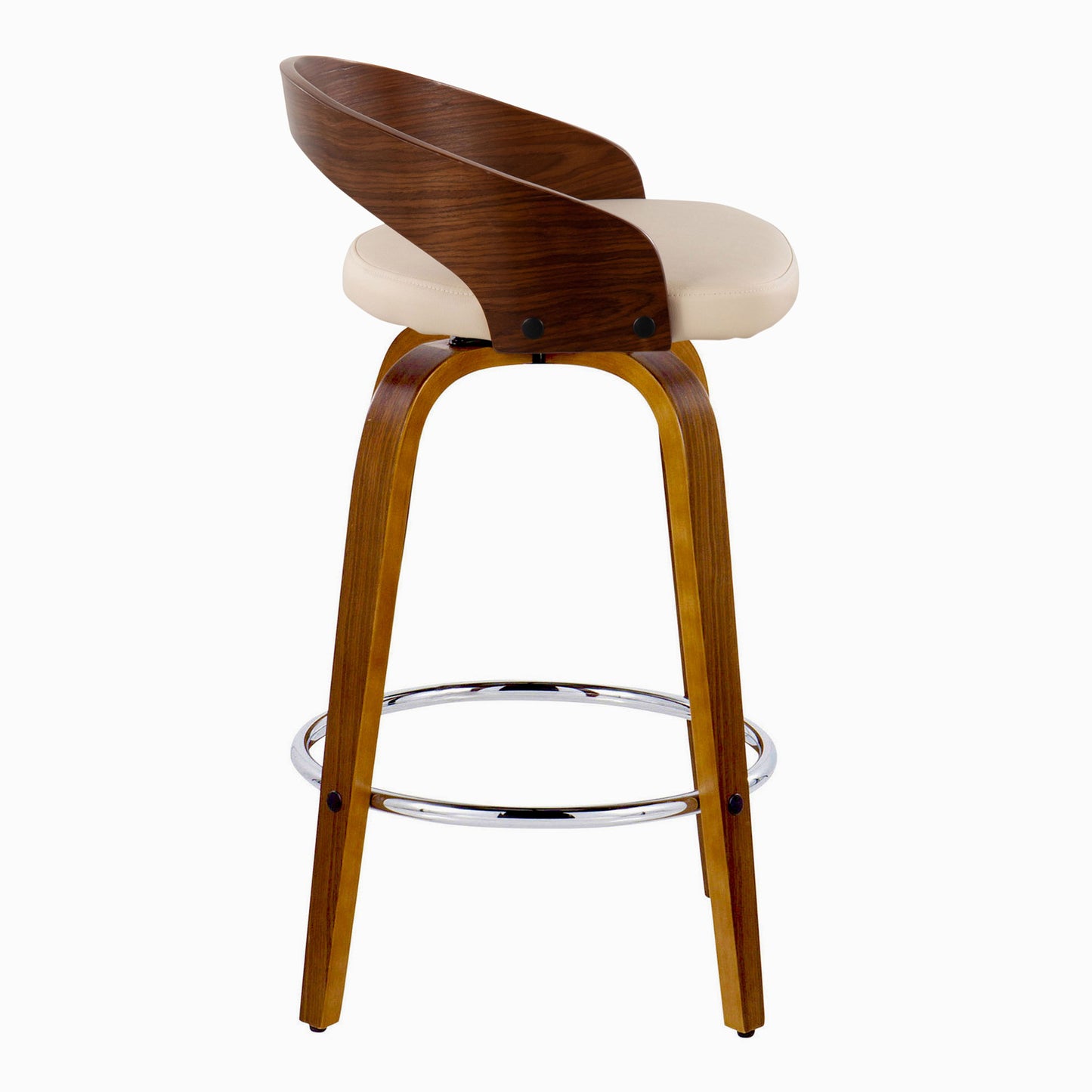 Grotto - Mid-Century Modern Fixed Height Counter Stool With Swivel With Round Footrest (Set of 2) - Walnut / Cream