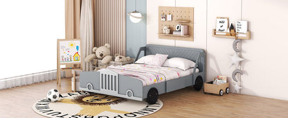 Full Size Car Shaped Platform Bed With Wheels - Gray