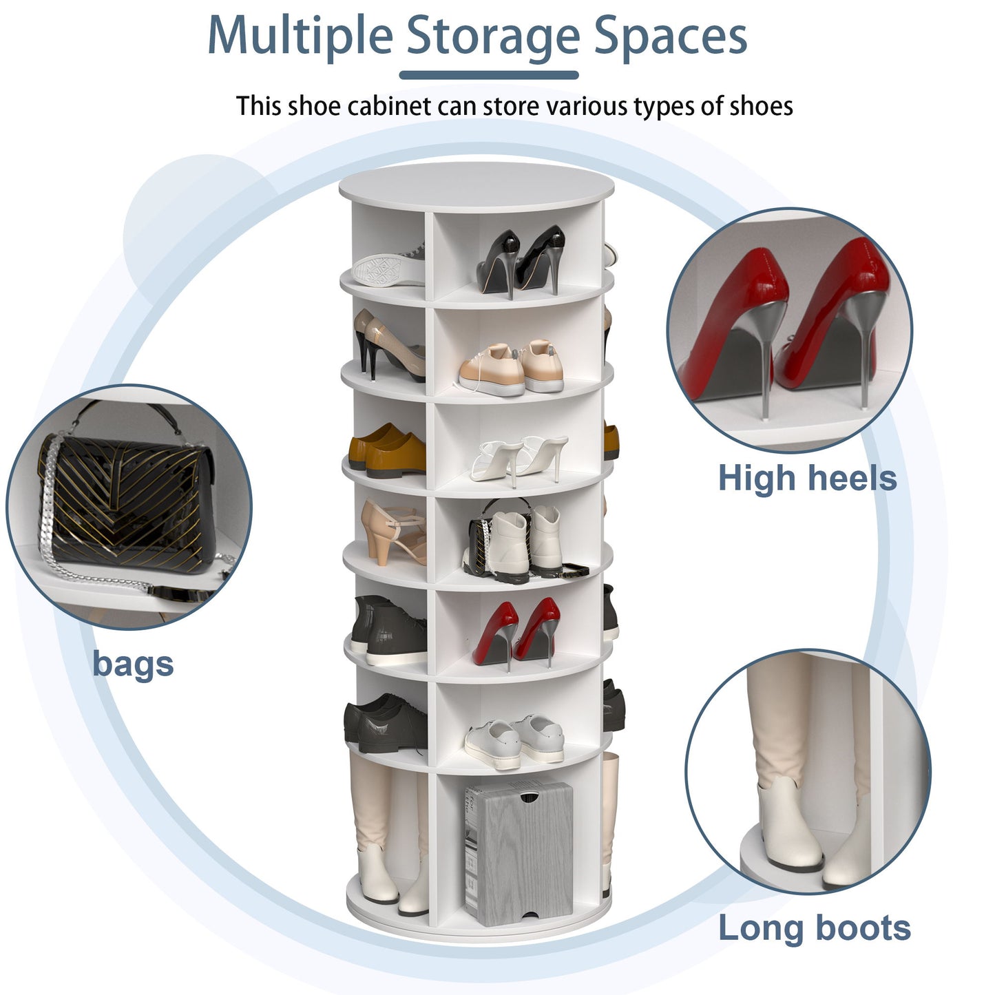 6 Tier Spinning Shoe Rack, Free Standing, 360ÔøΩÔøΩ Revolving Shoe Organizer - White