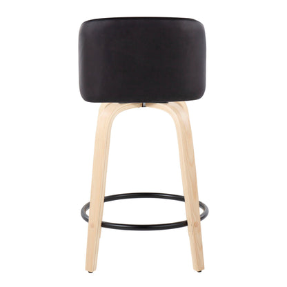 Toriano - Contemporary Fixed Height Counter Stool & Swivel With Round Footrest (Set of 2) - Natural / Black
