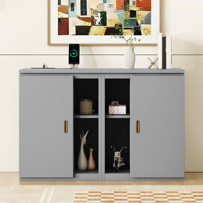 Full Size Murphy Bed With Shelves, Cabinets And USB Ports - Gray