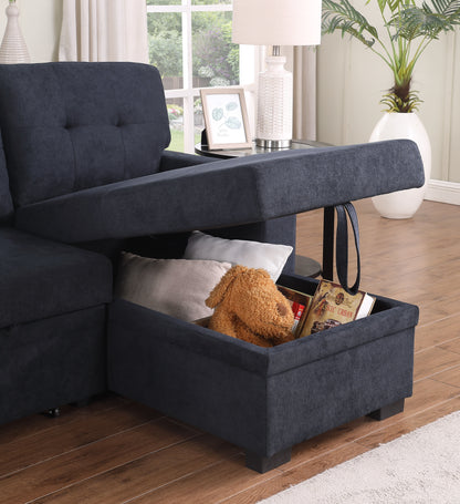 Lucca II - Woven Fabric Reversible Sleeper Sectional Sofa With Storage Chaise and Pocket Coil Seating - Dark Gray