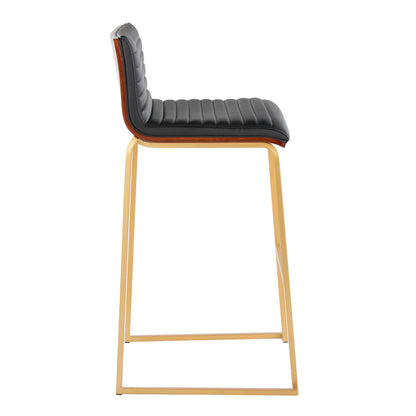 Mason Mara - Contemporary Fixed Height Barstool (Set of 2) - Gold / Walnut / Black