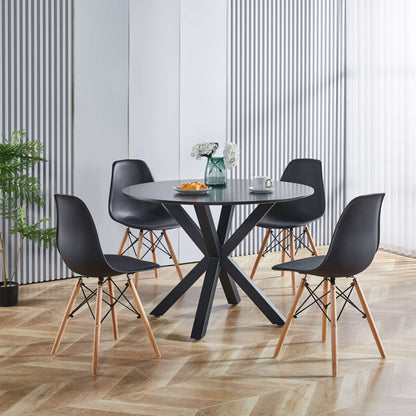 Table Mid-Century Dining Table For 4 - 6 People With Round MDF Table Top, Pedestal Dining Table, End Table Leisure Coffee Table, Cross Leg - Black