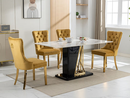 Nikki - Modern, High-End Tufted Solid Wood Contemporary Velvet Upholstered Dining Chair With Golden Stainless Steel Plating Legs, Nailhead Trim (Set of 2) - Gold