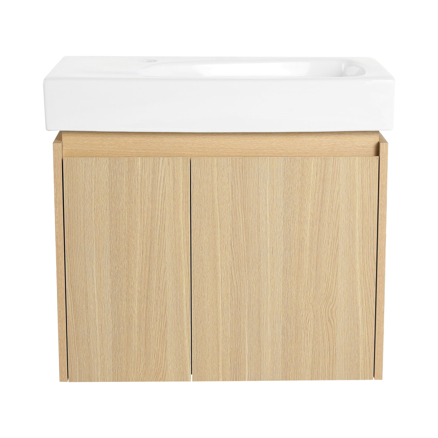 Modern 24" Bathroom Vanity With Ceramic Basin, Wall Mounted Floating Sink Combo, Wooden Storage Cabinet - Oak