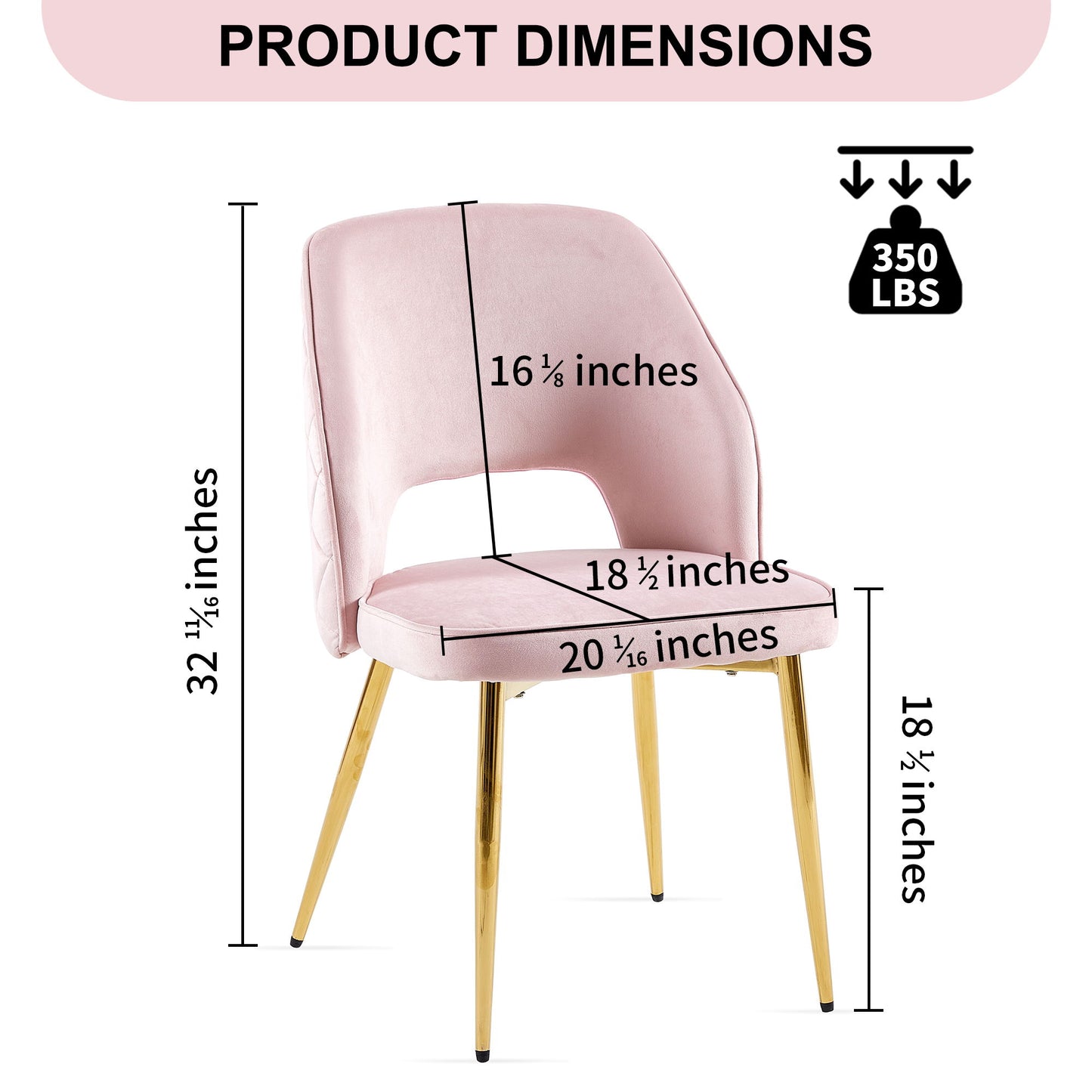 Velvet Dining Chairs With Metal Legs And Hollow Back Upholstered Dining Chairs (Set of 4) - Pink
