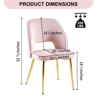 Velvet Dining Chairs With Metal Legs And Hollow Back Upholstered Dining Chairs (Set of 4) - Pink