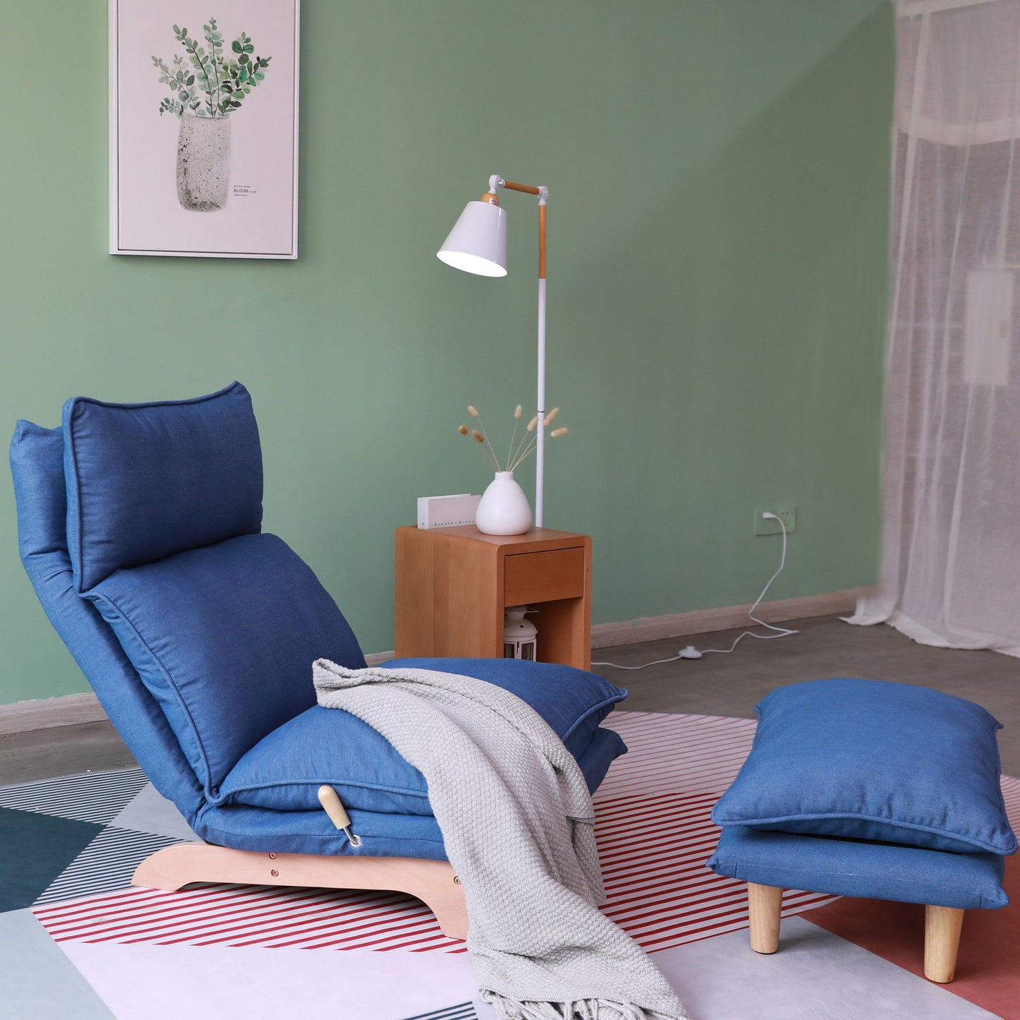 Single Lazy Sofa Chair Leisure Foldable Reclining Chair - Blue