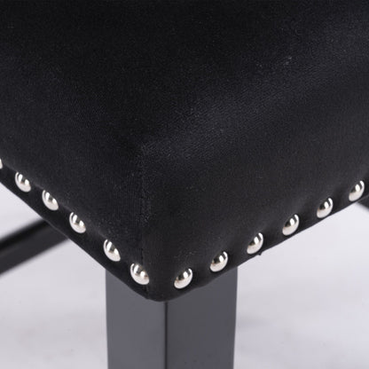 Contemporary Velvet Upholstered Wing-Back Barstools With Button Tufted Decoration And Wooden Legs, And Chrome Nailhead Trim, Leisure Style Bar Chairs, Bar Stools (Set of 4) - Black