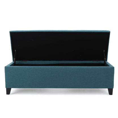 Storage Ottoman Bench With Polyester Upholstery And Wood Frame - Teal