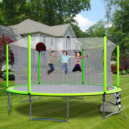 16Ft Trampoline With Basketball Hoop Pump And Ladder (Inner Safety Enclosure) With Soccer Goal - Green