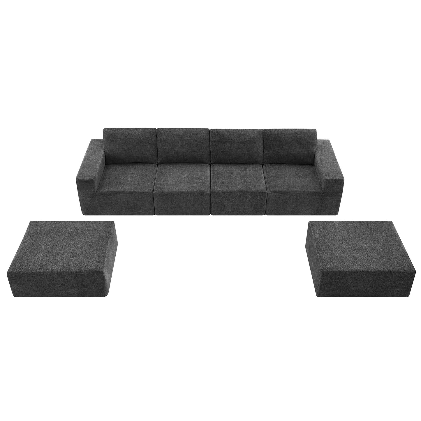 Modular U Shaped Sectional With Ottomans, Luxury Cloud Floor Couch With Deep Seat Fully Compressed Upholstered Sofa - Dark Gray