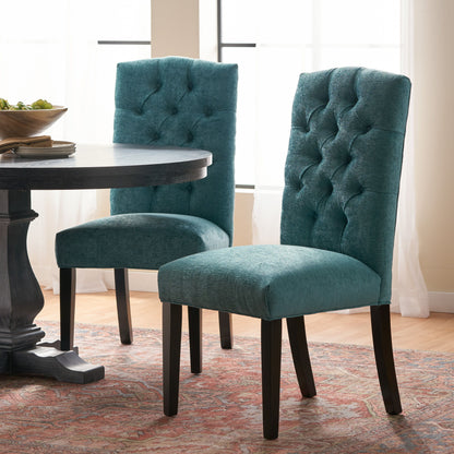 Harriet - Tufted Dining Chairs With Solid Wood Frame And Soft (Set of 2) - Teal Green
