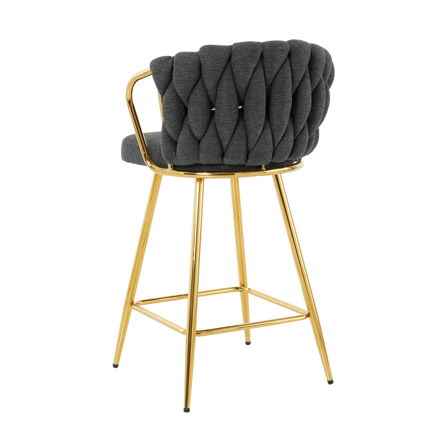 Modern Design High Stool With Gold Plated Legs For Kitchen Dining Linen (Set of 2) - Dark Gray