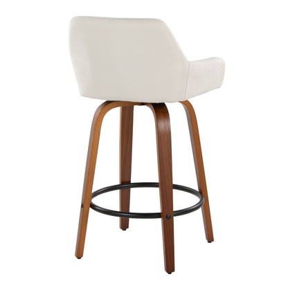 Daniella - Contemporary Fixed Height Counter Stool With Swivel With Round Footrest (Set of 2) - Walnut / Cream