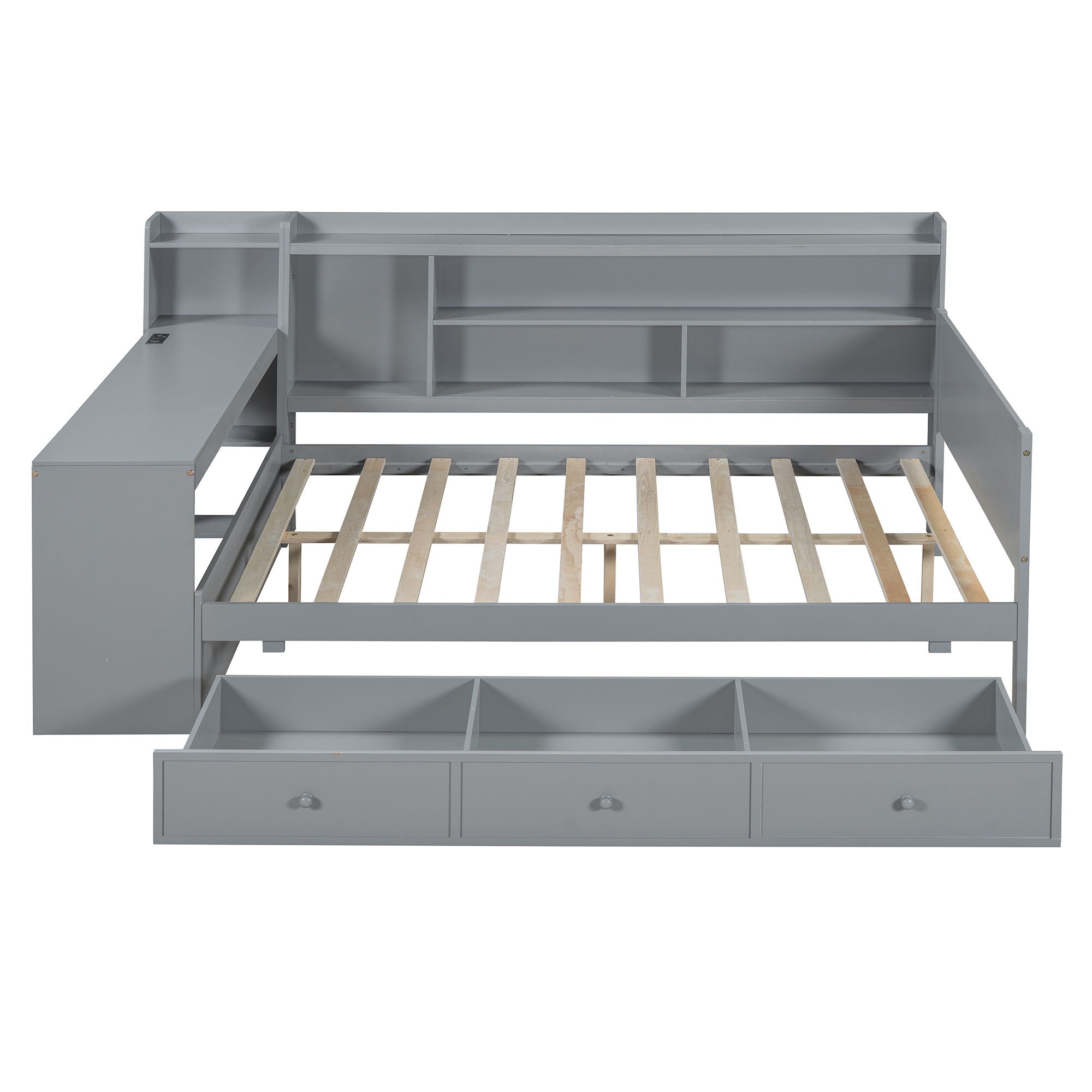 Full Size Daybed With 3 Drawers USB Ports And Desk - Gray