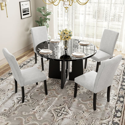 5 Piece Round Dining Table Set, Modern Dining Table And 4 Upholstered Chairs For Dining Room, Kitchen Room, Living Room - Beige / Black
