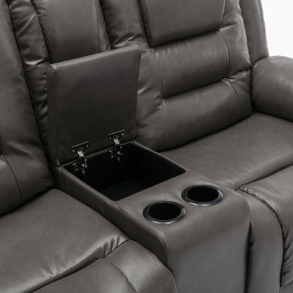2 Seater Home Theater Recliner Manual Recliner Chair With A Storage Box And Two Cup Holders For Living Room - Gray