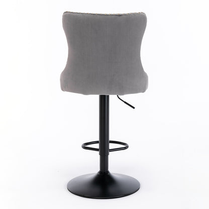 Swivel Velvet Barstools Adjusatble Seat Height , Modern Upholstered Bar Stools With Backs Comfortable Tufted For Home Pub And Kitchen Island (Set of 2) - Gray