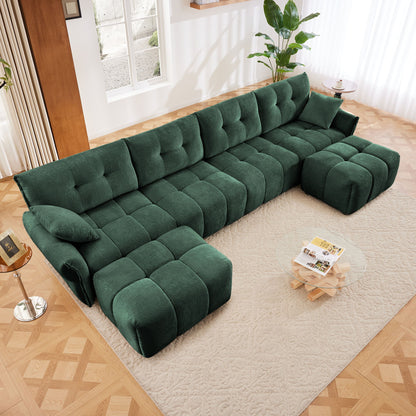 Modern Style 4 Seater Sofa Set With 2 Ottomans Frame - Premium Green