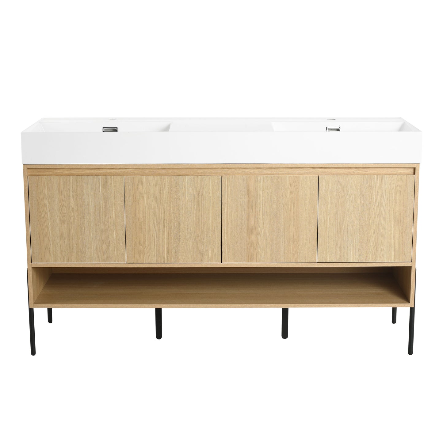 Modern 60" Bathroom Vanity Combo With Single Resin Sink And Storage Cabinet - Oak
