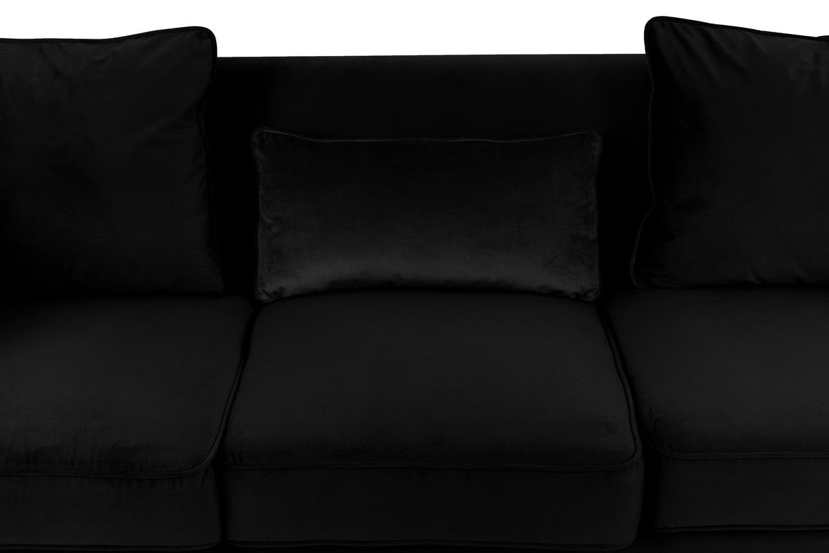 Bayberry - Velvet Sofa With 3 Pillows - Black