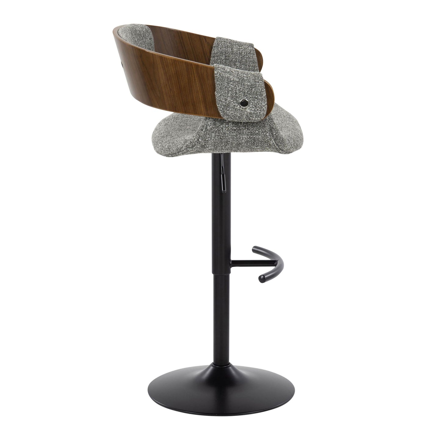 Elisa - Mid-Century Modern Adjustable Barstool With Swivel With Rounded T Footrest (Set of 2) - Black / Walnut / Gray