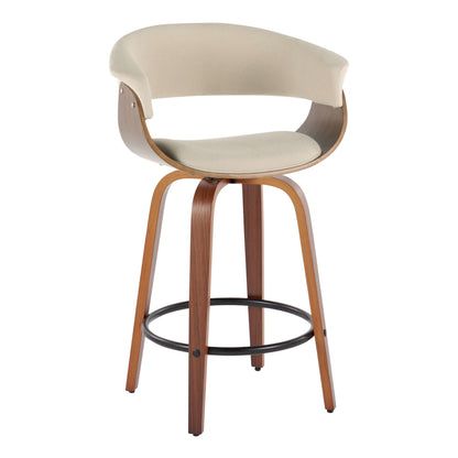 Vintage Mod - Mid-Century Modern Fixed Height Counter Stool With Swivel & Round Footrest (Set of 2) - Walnut / Cream