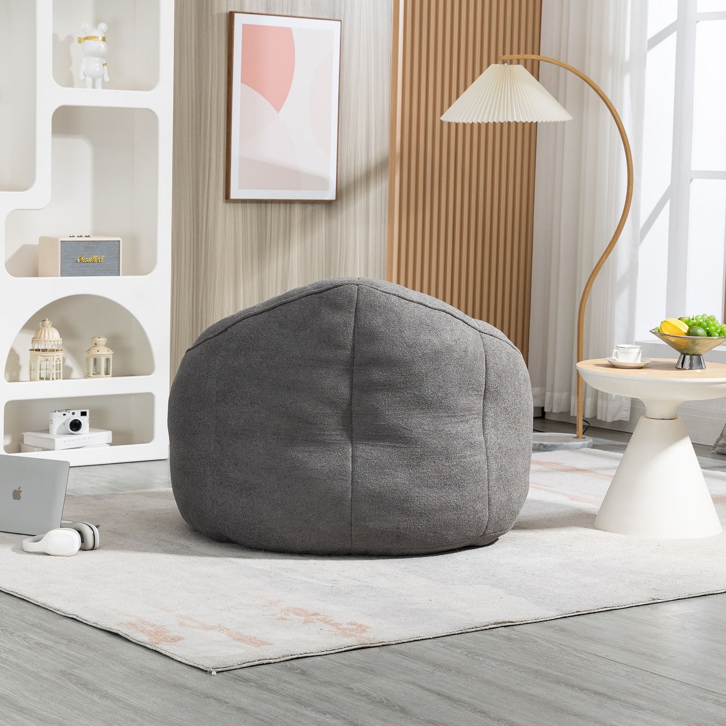 Bedding Bean Bag Sofa Chair High Pressure Foam Bean Bag Chair Adult Material With Padded Foam Padding Compressed Bean Bag With Footrest - Gray