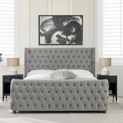 Brooklyn - King Tufted Panel Bed Headboard And Footboard Set - Opal Gray
