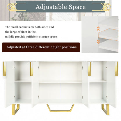 Modern Sideboard With Four Doors, Metal Handles & Legs And Adjustable Shelves Kitchen Cabinet - White