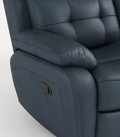 Genuine Leather Non-Power Reclining Sofa With Drop Down Table, Stainless Steel Cupholders And Magazine Bag - Blue