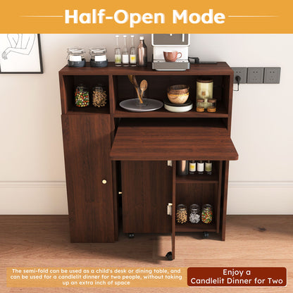 Multifunctional Folding Dining Table With Wall Mounted Sideboard & Storage - Walnut
