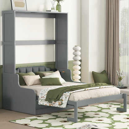 Queen Size Murphy Wall Bed With Cushion, Space Saving - Gray
